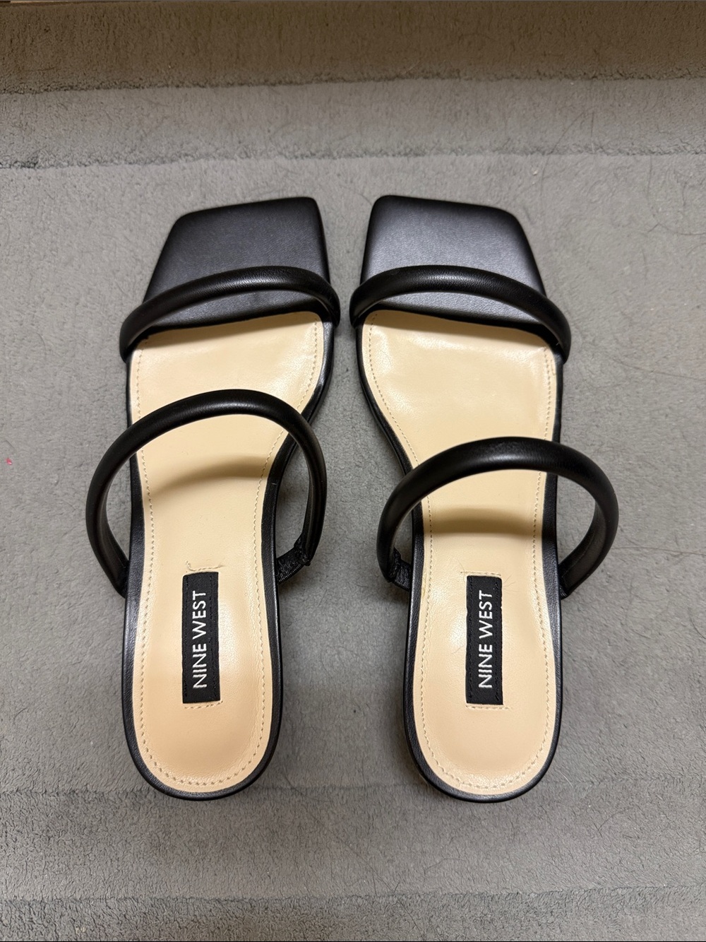 Nine West Black Double-Strap Square-Toe Sandals